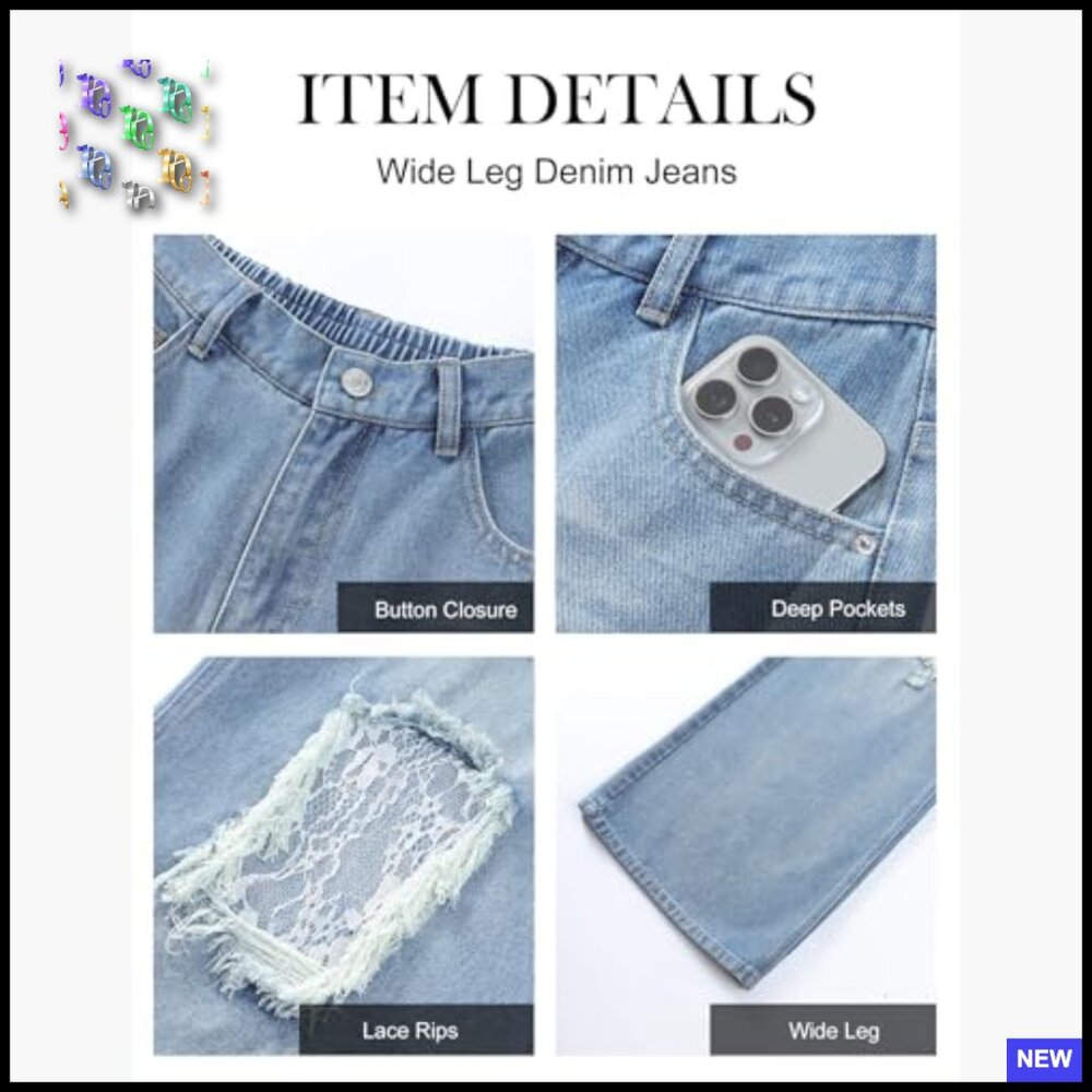 Distressed Barrel Jeans Mid Rise Straight Wide Leg Pull On Denim Pants - Picture 4 of 7